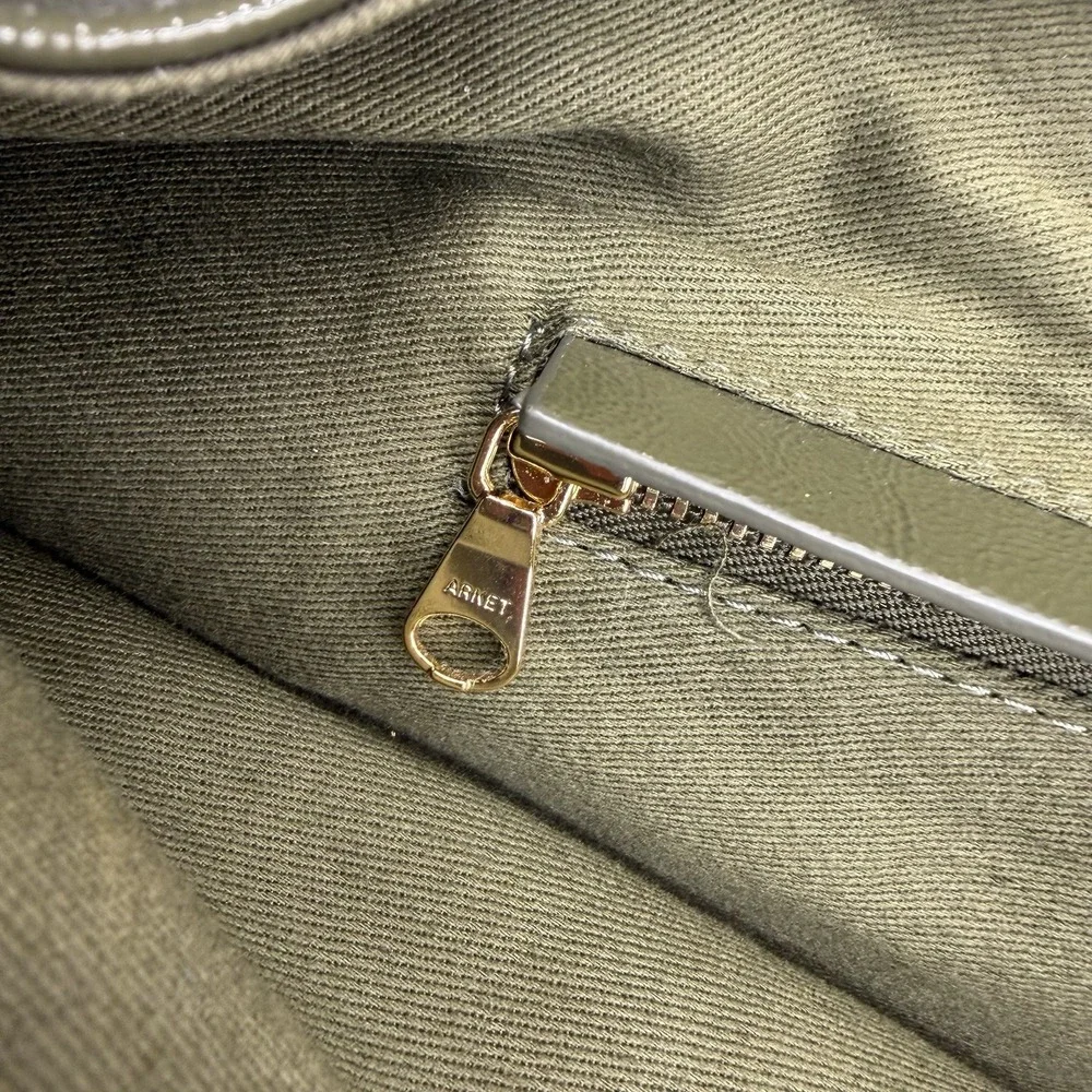 Arket Shiny Leather Hobo Shoulder Bag‎ Khaki Green Large Oversized